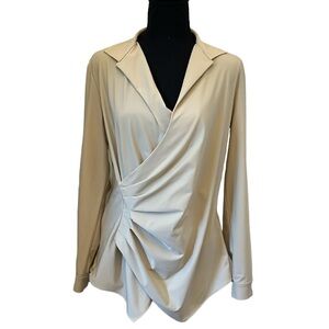 Lafayette 148 New York Beige Wrap Blouse